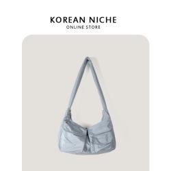External Pocket Drawstring Shopping Bag Japanese Nylon Women Large Capacity Classic Tote Bag Shoulder Bags