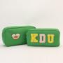Keymay RTS 19 Colors Stock DIY Personalized Chenille Letter Pattern Patches Toiletry Mekup Pouch Travel Bag Nylon Cosmetic Bag