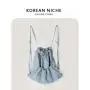 2024 Korean nylon casual shoulder bag lightweight nylon schoolbag drawstring double layer backpack for girls