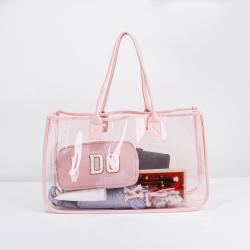 Keymay No MOQ 10 Colors Large Clear Tote Bag PVC Shoulder Handbag for Women Stadium Approved Bag Outdoor Transparent Beach Bag
