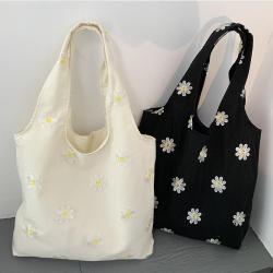 Custom Logo Tote Travel Bag Embroidered Canvas and Mesh Shopping Bag Cartoon Pattern