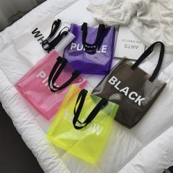 2024 Summer Bucket Jelly Bag pvc Transparent Handbag Single Shoulder Letter Large Capacity Beach Bag