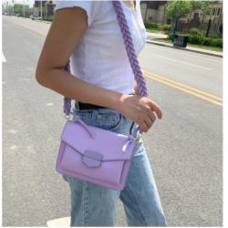 2024 Summer Girl's Bag New Korean Fashion Single Shoulder Bag With Braided Belt Colorful Square Cover Messenger Ladies Bag