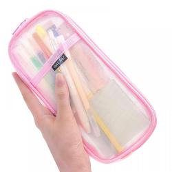Gelory Zipper Pencil Case Stationary Organizer Makeup Bag Simple Custom Transparent Mesh Pencil Pouch for travel office