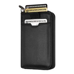 Minimalist Leather Zipper Wallet For Women And Men Slim Multi Card Holder Rfid Blocking And Keychain Ring Card Case