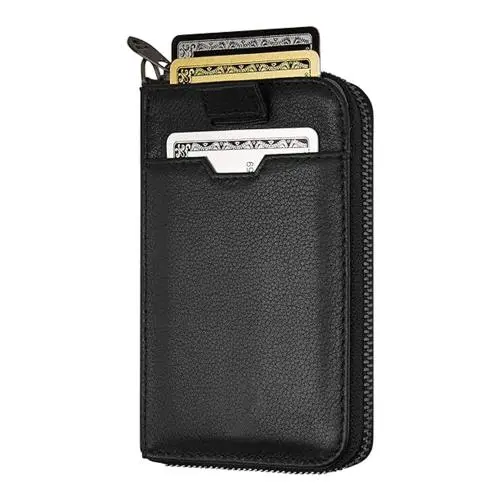 Minimalist Leather Zipper Wallet For Women And Men Slim Multi Card Holder Rfid Blocking And Keychain Ring Card Case