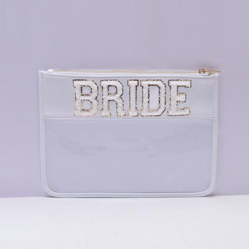 Bridesmaid Gift Personalized Chenille Letter Patch Transparent PVC Clear Bag Travel New Makeup Bag Trendy Cosmetic Toiletry Bag