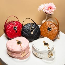 Fresh Sweet Embroidery Small Round Female Bags Casual Fashion Crossbody Mobile Phone Bag Mini Chain Diamond Lattice Bags