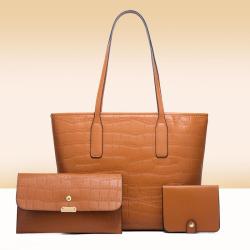 2024 new three-piece set of women's fashion simple shoulder bag large capacity solid color handbag