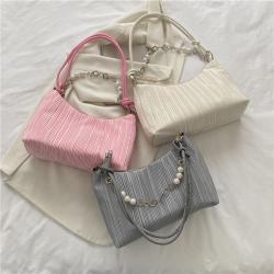Summer Newest Pearl Chain Para Mujeres Bolso Bolsas Square Small Hand Bags For Women Pleated Leather Lady Designer Shoulder Bag