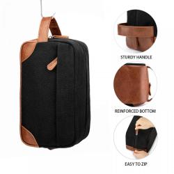 Custom Large Capacity Black Travel Toiletry Bag for Men Water Resistant Canvas Shaving Trolley Bag with Handle