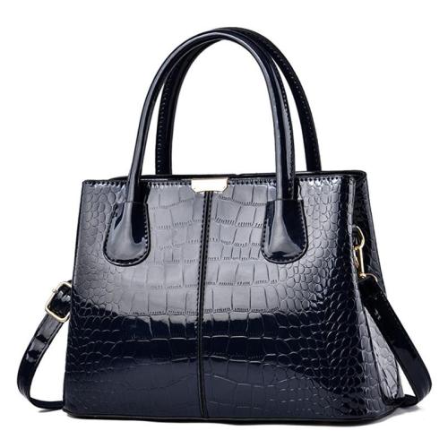 2024 New Fashionable Women's Large Capacity Bright Leather Handbag with Portable Stone Grain Shoulder Messenger Bag