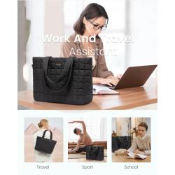 LOVEVOOK Puffer Tote Bag Women 17 Inches Quilted Business Laptop bag Large Capacity Puffy Work Purse Shoulder Bag for Travel Gym