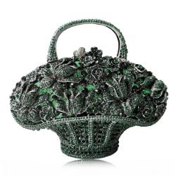 High Quality Luxury Clutch Handled Rhinestone Crystal Purse Flower Basket Evening Bag