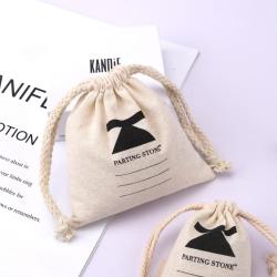 Eco-Friendly Organic Cotton Drawstring Key Cion Storage Bag Custom Logo Printed Gift Dust Muslin Pouch