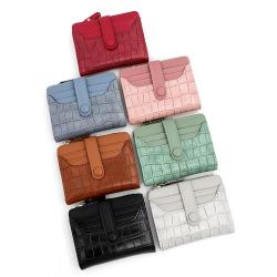 2024 New Arrival Pu Leather Short Card Holder Small Stone Pattern Coin Purse Zipper Mini Fold Wallet For Women