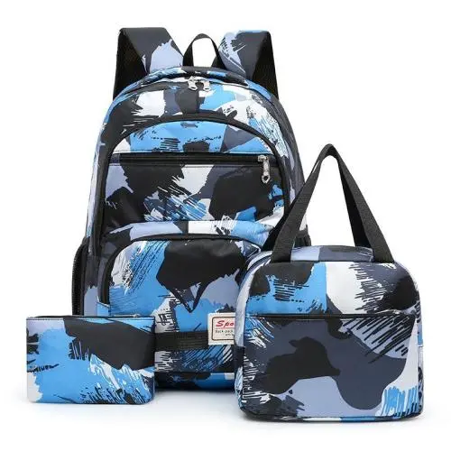 ZR900 Fashion Schoolbag Sets Student Backpack Lunch Bag Boy Girl Senior High Quantity Nylon 3-piece-set Laptop Bag Travel
