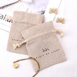 Eco-Friendly Small Natural Jute Jewelry Packaging Pouch Custom Logo Printed Reaycled Burlap Gift Jute Drawstring Bag