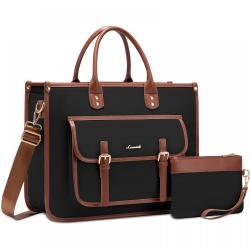 LOVEVOOK 2pcs New Style 15.6 in Lightweight PU Canvas Laptop Tote Bag Shoulder Messenger Bag for Business Work Tote for women
