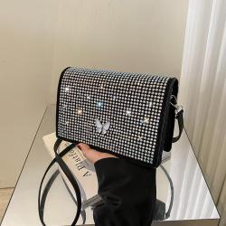 Women's New 2024 Trendy and Fashionable Summer Water Diamond Women's Bag Flip Bag Single Shoulder Crossbody Small Square Bag