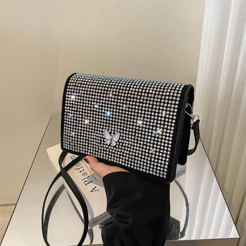 Women's New 2024 Trendy and Fashionable Summer Water Diamond Women's Bag Flip Bag Single Shoulder Crossbody Small Square Bag