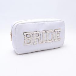 Hot Selling Stock Custom Designer Embroidered Letter Patches Nylon Pouch Waterproof Cosmetic Bag Girls Bride Makeup Bag