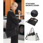 LOVEVOOK 2pcs 15.6in Vintage Leather Tote Bag Business Work Bags Office Briefcase with Clutch Purse Handbag Laptop Bag for Women