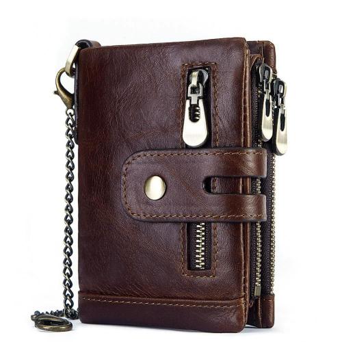 OEM280 Cowhide Genuine Leather Men Wallet Coin Purse Small Mini Card Holder Vintage Hasp Men Wallets RFID Blocking Slim Wallet