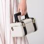 Luxury brand korean designer soft PU Leather and canvas tote weekend shoulder hand bags