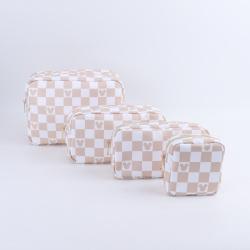 Large Portable Multi Color Chekced Waterproof Nylon Toiletry Bag Custom Makeup Stand Up Zipper Pouch Cosmetic Bags for Women