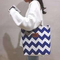 Trendy Shoulder Bags Wavy Striped Casual Plaid Canvas One Shoulder Shopping Tote Bag Shoulder Hand Bag Women