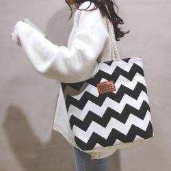 Trendy Shoulder Bags Wavy Striped Casual Plaid Canvas One Shoulder Shopping Tote Bag Shoulder Hand Bag Women