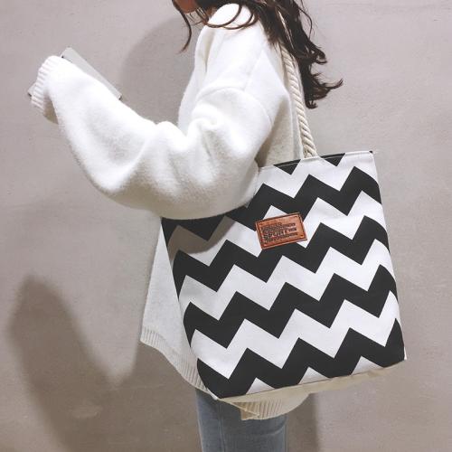 Trendy Shoulder Bags Wavy Striped Casual Plaid Canvas One Shoulder Shopping Tote Bag Shoulder Hand Bag Women