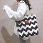 Trendy Shoulder Bags Wavy Striped Casual Plaid Canvas One Shoulder Shopping Tote Bag Shoulder Hand Bag Women
