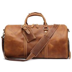 2024 Custom Crazy Horse Genuine Leather Travel Bags For Vintage Men Duffel