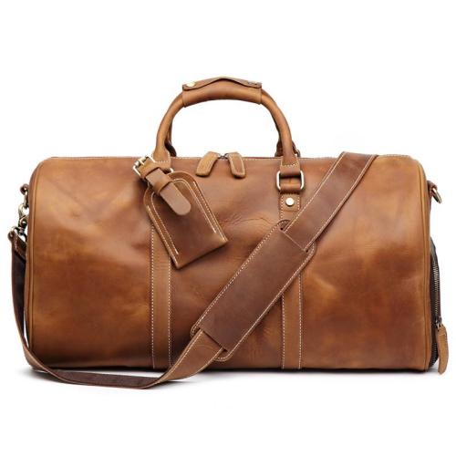 2024 Custom Crazy Horse Genuine Leather Travel Bags For Vintage Men Duffel