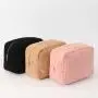Manufacturer Wholesale Stock Pink Zipper Cosmetic Bag Portable Cute Soft Teddy Cloth Ladies Small Makeup Travel Bag