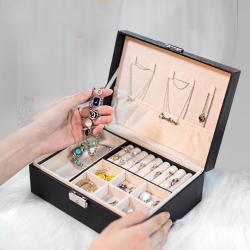 KBW685  Double Large Capacity PU Jewelry Box Portable Leather Jewelry Storage Necklace Ring Watch Storage Box