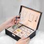 KBW685  Double Large Capacity PU Jewelry Box Portable Leather Jewelry Storage Necklace Ring Watch Storage Box