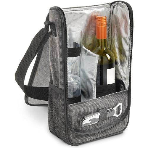 Cooling Wine Carrier Bag in Premium Ash Grey Wine Cooler Compartment Keeps Wine Chilled