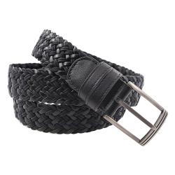 Newest pin buckle leather belt leather men weaved belt with elastic band for men women
