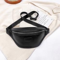 Custom black Fanny pack large capacity PU simple decoration zipper shoulder niche design plus logo Tote bag
