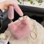 Autumn Winter Korean Soft Plush Portable Handbags Ins Retro Pearl Chain Small Square Bag Single Shoulder Texture Bucket Bag