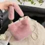 Autumn Winter Korean Soft Plush Portable Handbags Ins Retro Pearl Chain Small Square Bag Single Shoulder Texture Bucket Bag