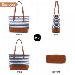 Lovevook fashion 3pcs handbag Set Stripes Style shoulder bag PU leather canvas ladies tote bags women handbags and purses 2023