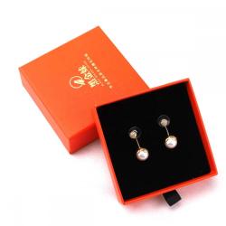 Hot Sale Orange Color Gold Foid Stamping Logo Paper Gift Jewelry Box Drawing Earring Jewelry Packing Box
