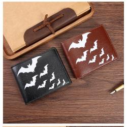 Wallets for foreign trade. Ultra-thin and portable short wallets. Retro starry sky bat printed soft leather zipper coin purses
