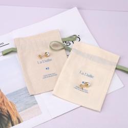 Custom Logo Printed Cotton Linen Cosmetic Drawstring Bag Organic Muslin Makeup Skincare Gift Cotton Pouch
