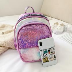 Latest Unique Fashion Purple Reversible Sequin Bags School Backpack Girls Mini Sequin Backpack