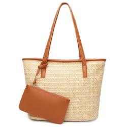 High Quality Designer Tote Handbags Handmade Natural Rattan Straw Beach Bags Ladies Fashionable PU Leather Custom Logo Polyester